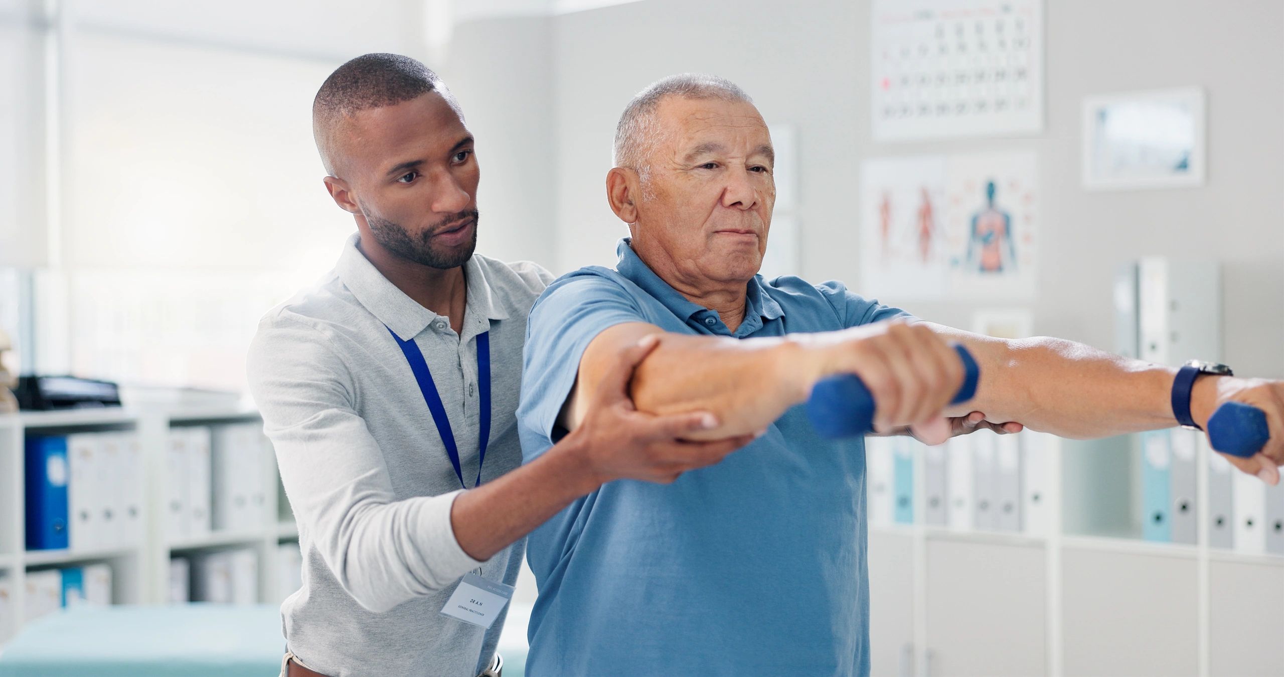 Senior receiving rehabilitation therapy